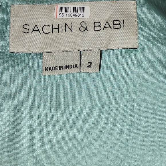 SACHIN & BALI Samira Long 2 Pockets Sequin Mint Turquoise Gown Women's Sz 2 - Picture 9 of 16